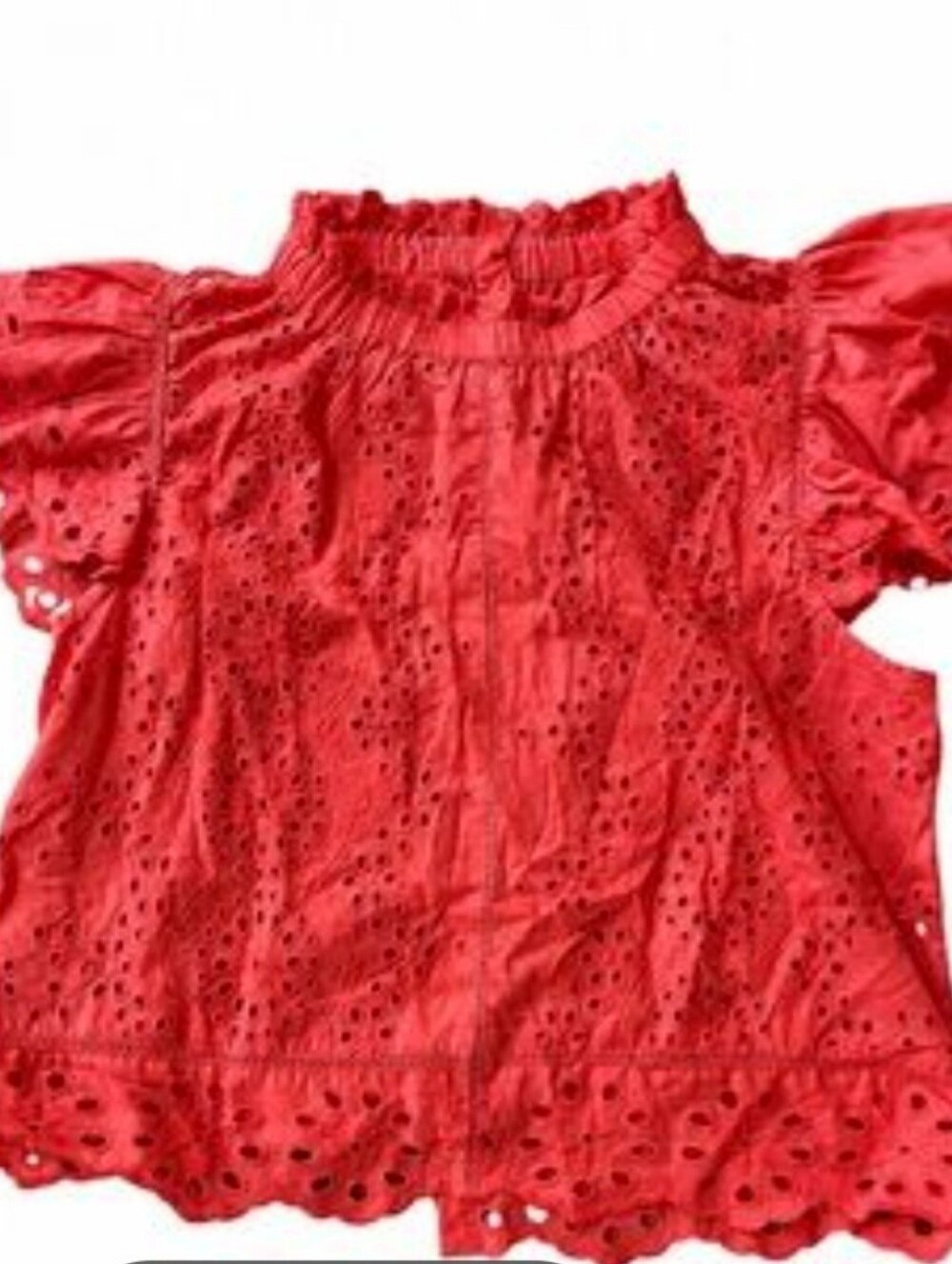 Women's Red Eyelet Ruffle Sleeve Blouse